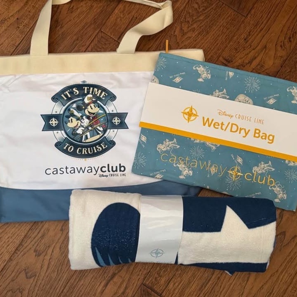NEW! Disney Cruise Line Castaway PLATINUM Bundle with Beach Tote, Wet Bag, Towel